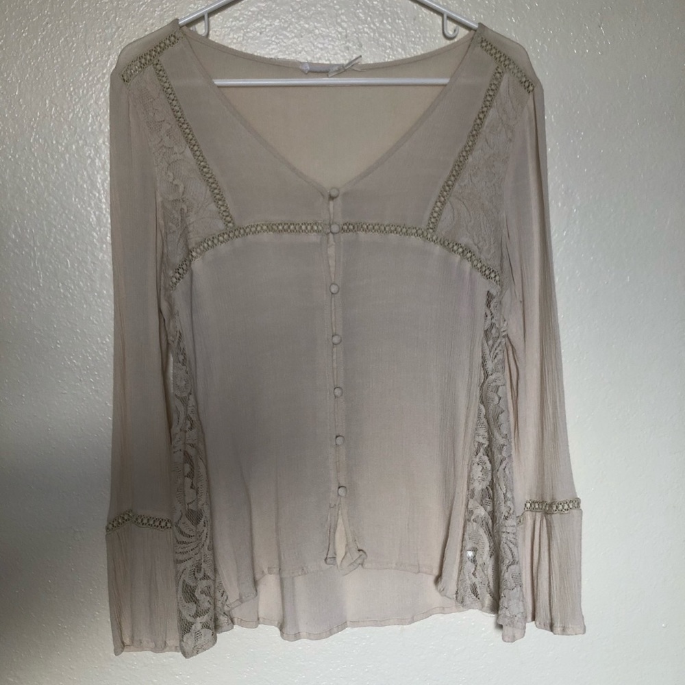 Blu Pepper Cream Boho Blouse long sleeve